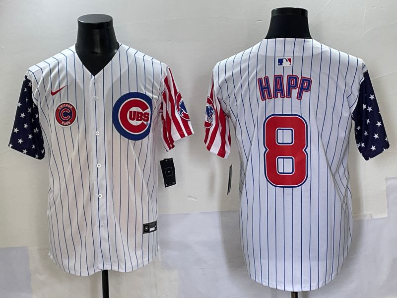 Men 2025 Chicago Cubs 8 Happ White Stripe a generation of national flags Joint Name Nike MLB Jersey style 6